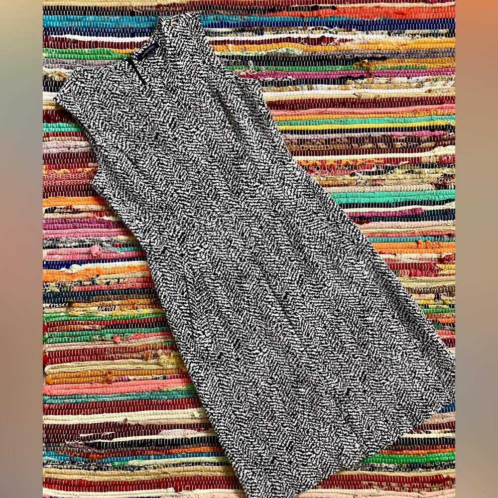 Lands' End ~ Black and white knit tweed sheath midi dress with pockets